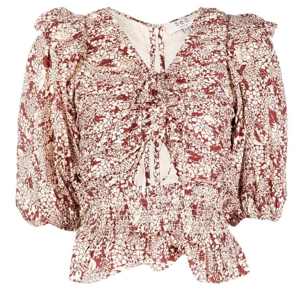 NWT SEA New York Priya Print Puff Sleeve Top